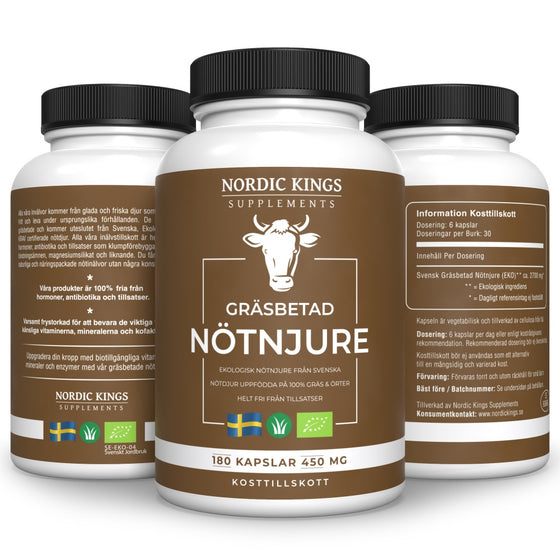 100% Gräsbetad & Ekologisk Nötnjure 180 kapslar 500mg