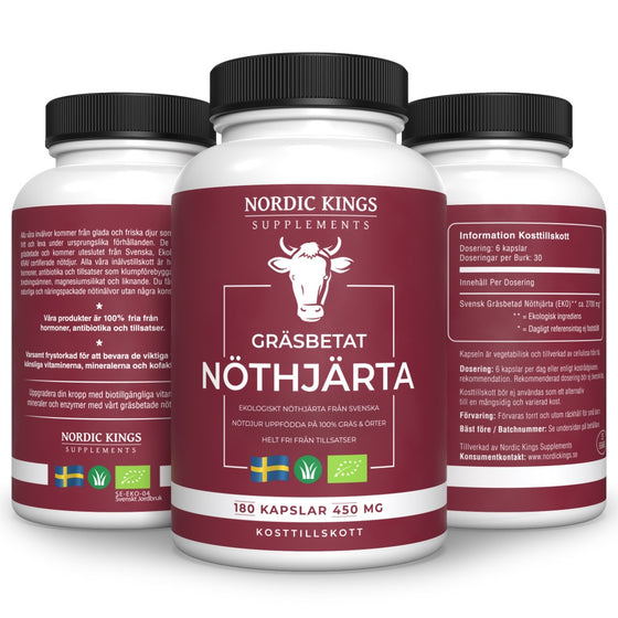 100% Gräsbetad & Ekologiskt Nöthjärta 180 kapslar 500mg