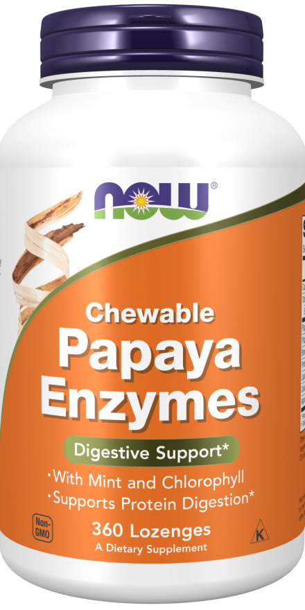 NOW Papaya Enzyme 360 sugtabletter (EJ SVENSK ETIKETT)